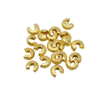 Textured Brass Gold Plated 3mm Crimp Covers - 20 Pieces