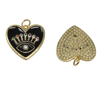 Gold Plated Enamel 19mm Black Heart Eye Charm