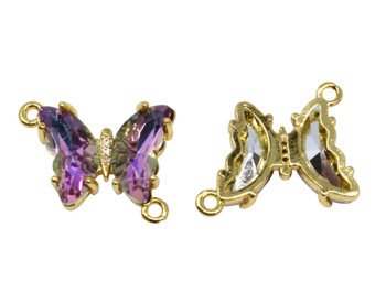 Purple 15x19mm Glass Butterfly Connector