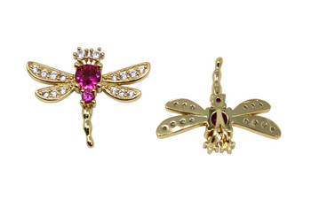 23x19mm Gold / Pink Micro Pave Dragonfly Charm
