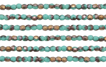 Fire Polish 3mm Faceted Round - Matte Apollo Green Turquoise