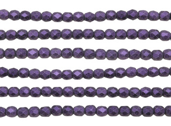 Fire Polish 4mm Faceted Round - Metallic Suede Purple