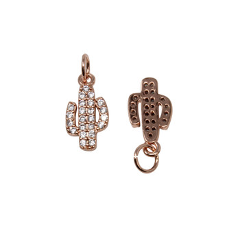 Rose Gold Plated Micro Pave 7x14mm Saguaro Cactus Charm