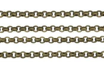 Antique Brass 5mm Textured Rolo Chain - Sold By 6 inches