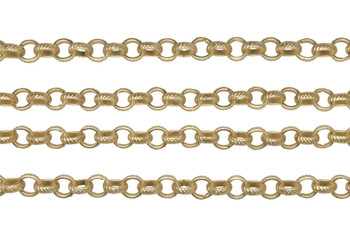 Satin Hamilton Gold 5mm Textured Rolo Chain - Sold By 6 inches