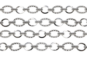 Silver 11x7.5mm Textured Plain Link Chain- Sold By 6 Inches