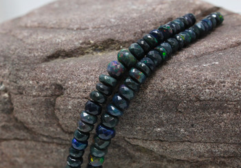 Ethiopian Opal Polished 3.5-6.5mm Black Faceted Rondelle - Graduated