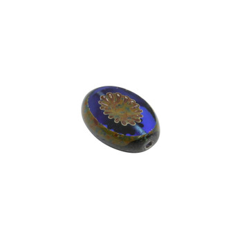 Czech Glass 12x14mm Kiwi Bead - Transparent Sapphire with Picasso Finish