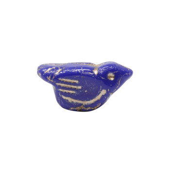 Czech Glass 11x22mm Bird - Indigo with a Gold Wash