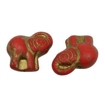 Czech Glass Elephant - Scarlet Red with Gold Wash