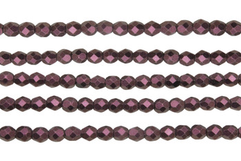 Fire Polish 4mm Faceted Round - Metallic Suede Pink