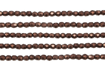 Fire Polish 4mm Faceted Round - Saturated Metallic Chicory Coffee