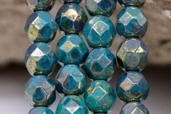Fire Polish 6mm Faceted Round - Persian Turquoise Bronze Picasso