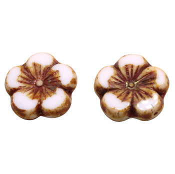 Czech Glass 21mm Hibiscus Flower Bead - White with a Picasso Finish