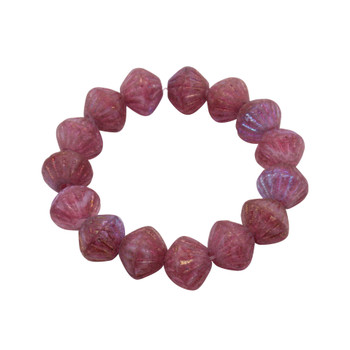 Czech Glass 9mm Tribal Bicone Beads - Rosewood with Etched, Gold and AB Finishes