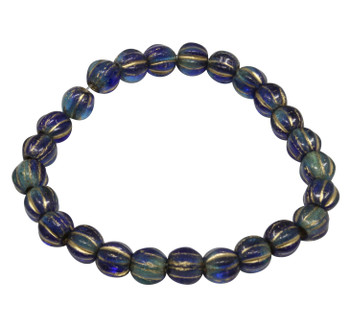 Czech Glass 6mm Large Hole Melon Beads - Sapphire and Sky Blue with Gold Wash