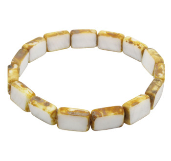 Czech Glass 12x8mm Rectangle Beads - Opaque White Picasso