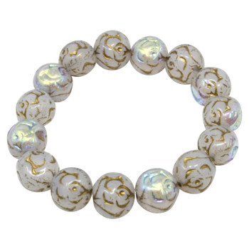 Czech Glass 10mm Round Rose Beads - Opal with AB Finish and Gold Wash