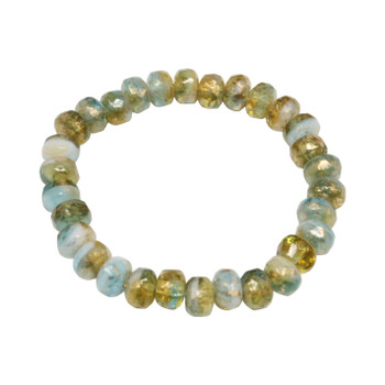Czech Glass 5x3mm Faceted Rondelle Beads - Aqua Blue Transparent, Amber Transparent, and Ivory Opaque Mix with Antique Gold Finish