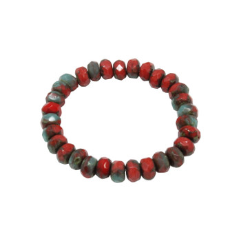 Czech Glass 5x3mm Faceted Rondel Beads - Red Coral Opaque and Turquoise Opaque Mix with Picasso Finish