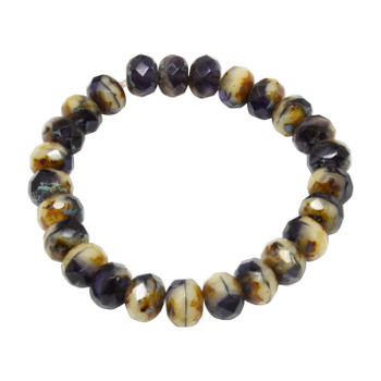 Czech Glass 7x5mm Faceted Rondel Beads - Ivory, Purple, and Tanzanite Mix Opaque and Transparent with Picasso