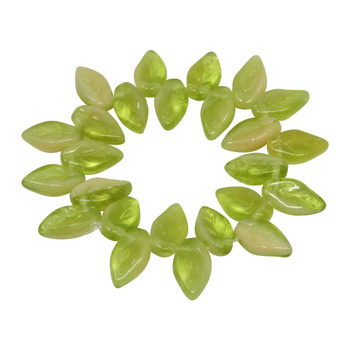 Czech Glass 10x6mm Small Leaf Beads - Olivine Ivory Mix Transparent and Opaque