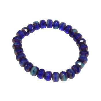 Czech Glass 5x3mm Faceted Rondelle Beads - Cobalt Blue Transparent Turquoise Opaque Mix with Bronze Finish