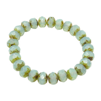 Czech Glass 7x5mm Faceted Rondel Beads - Aqua Opaline with Picasso