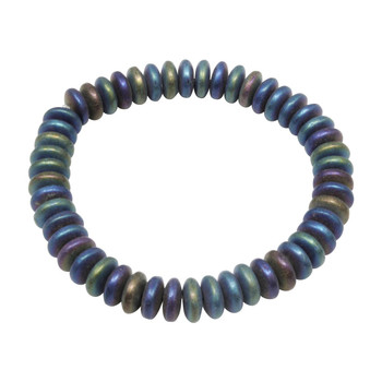 Czech Glass 6mm Disc Spacer Beads - Peacock Blue / Purple Matte Luster