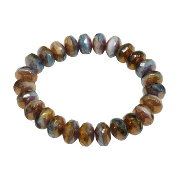 Czech Glass 7x5mm Faceted Rondel Beads - Aqua Blue Transparent, Amber Transparent, and Ivory Opaque Mix with Bronze Finish