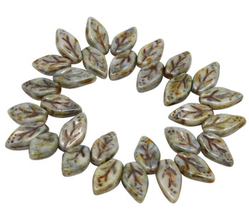 Czech Glass 10x6mm Small Leaf Beads - Opaque Greenstone Finish