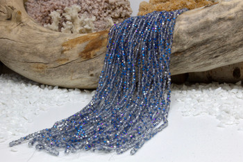 Glass Crystal Polished 3x4mm Faceted Rondelle - Blue AB Half Plated