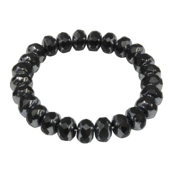 Czech Glass 7x5mm Faceted Rondel Beads - Opaque Jet with Hematite