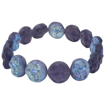 Czech Glass 13mm Moon Face Beads - Tanzanite Purple Transparent Matte with Aurora Borealis Half Coat Finish