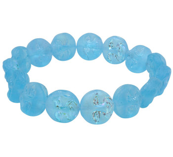 Czech Glass 13mm Moon Face Beads - Aqua Blue Transparent Matte with AB Finish