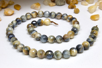 Silver Plated Tiger Eye A Grade Dyed Blue / Grey Polished 8mm Faceted Round