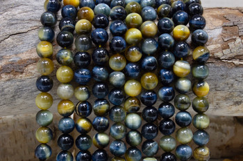 Tiger Eye A Grade Dyed Blue Yellow Polished 10mm Round