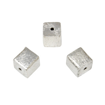 8mm Cube Bead - Brushed Silver Plated