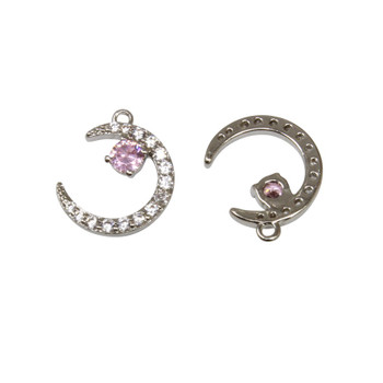 Silver / Pink Micro Pave 10x12mm Crescent Moon Charm