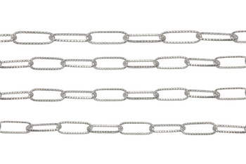 Sterling Silver Plated 12x5mm Anti Tarnish Textured Paper Clip Chain - Sold By 6 inches