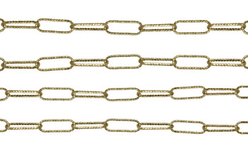 18Kt Plated 12x5mm Anti Tarnish Textured Paper Clip Chain - Sold By 6 inches