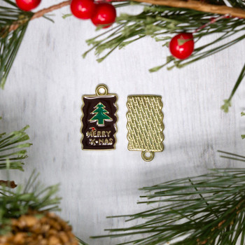 Gold Plated Enamel 21x17mm Black Merry Xmas Charm