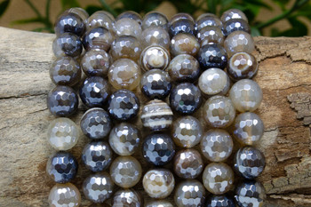 Plated Brown Stripe Agate A Grade Polished 10mm Faceted Round