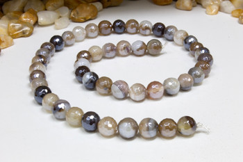 Plated Brown Stripe Agate A Grade Polished 8mm Faceted Round