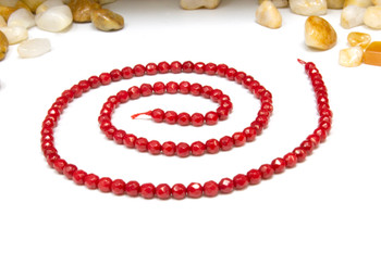 Red Coral Dyed4mm Faceted Round