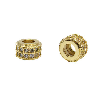 Micro Pave Gold 6x9mm Rondel Bead