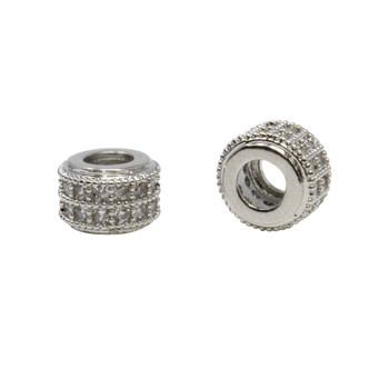 Micro Pave Rhodium 6x9mm Rondel Bead