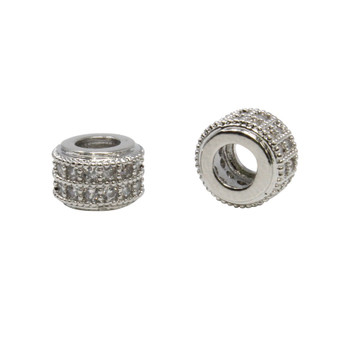 Rhodium Plated Micro Pave 6x9mm Rondelle Bead
