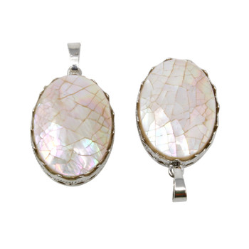 Cracked Pink Shell 20x30mm Oval Pendant