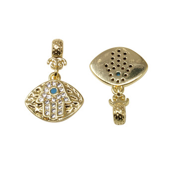 Gold Micro Pave 12x9mm Eye & Hamsa Pendant With Bail